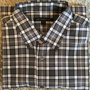 John Varvatos Mens Gray Plaid Button Down L/S M